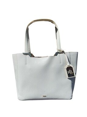 Ralph Lauren medium White Pebbled Leather Tote Bag with RL logo charm